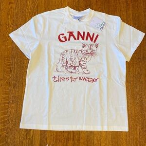 GANNI Embroidered Time Traveler Cat T Shirt, BNWT